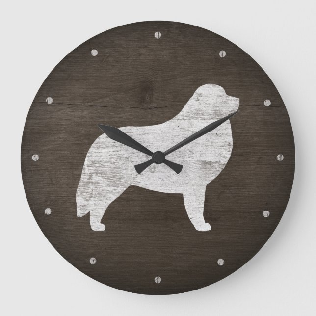 Great Pyrenees Silhouette Rustic Large Clock (Front)