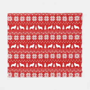 Great Pyrenees Silhouettes Christmas Pattern Red Fleece Blanket