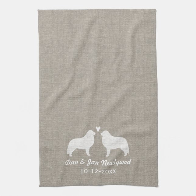 Great Pyrenees Silhouettes with Heart Tea Towel (Vertical)