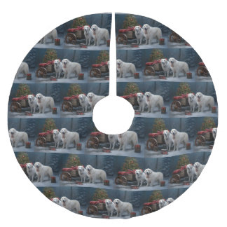 Great Pyrenees Snowy Sleigh Christmas Decor Brushed Polyester Tree Skirt