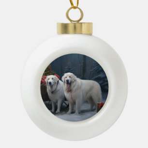 Great Pyrenees Snowy Sleigh Christmas Decor Ceramic Ball Christmas Ornament