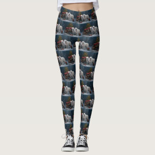 Great Pyrenees Snowy Sleigh Christmas Decor Leggings