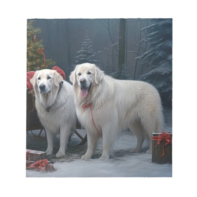 Great Pyrenees Snowy Sleigh Christmas Decor Notepad (Front)