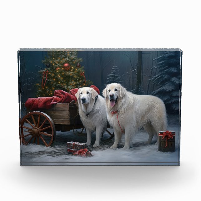 Great Pyrenees Snowy Sleigh Christmas Decor Photo Block (Front)