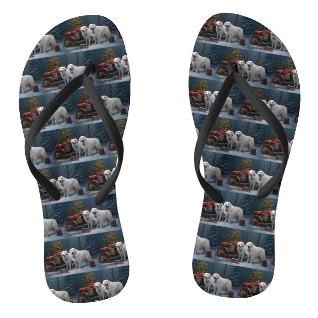 Great Pyrenees Snowy Sleigh Christmas Decor Thongs (Footbed)