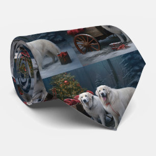Great Pyrenees Snowy Sleigh Christmas Decor Tie