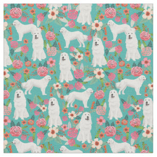 Great Pyrenees vintage florals turquoise Fabric
