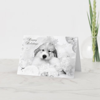Great Pyrenees Watercolor Puppy Holiday Card B/W