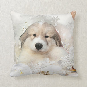 Great Pyrenees Watercolor Puppy Holiday Cushion