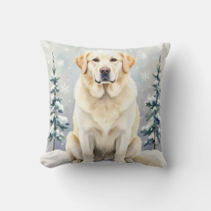 Great Pyrenees Watercolor Snowflake Pattern Art Cushion
