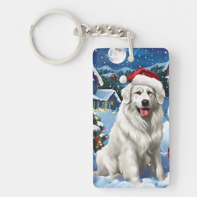 Great Pyrenees Winter Wonderland Christmas Joy Key Ring (Front)