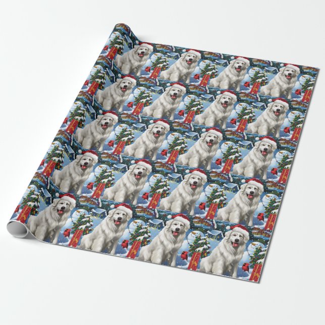 Great Pyrenees Winter Wonderland Christmas Joy Wrapping Paper (Unrolled)