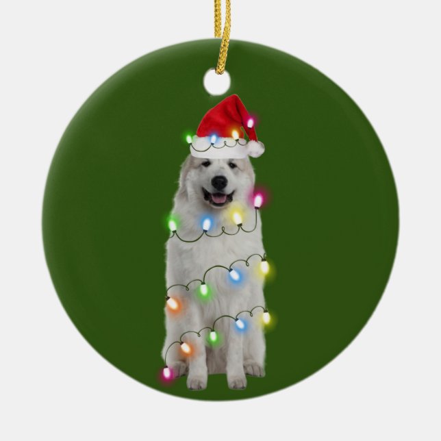 Great Pyrenees With Christmas Scafts Santa Ceramic Ornament (Front)