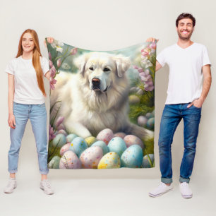 Great Pyrenees with Easter Eggs  Fleece Blanket