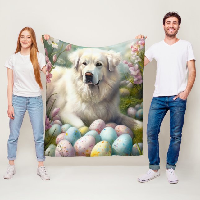 Great Pyrenees with Easter Eggs  Fleece Blanket (In Situ)