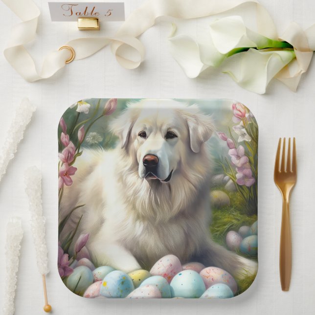 Great Pyrenees with Easter Eggs  Paper Plate (Wedding)