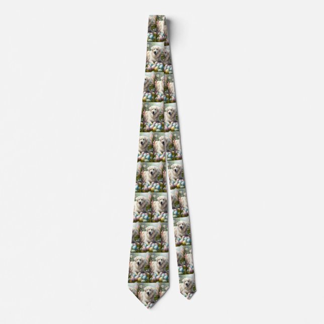 Great Pyrenees with Easter Eggs  Tie (Front)