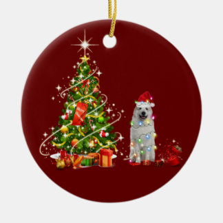 Great Pyrenees With Hat Scaft Christmas Ceramic Ornament