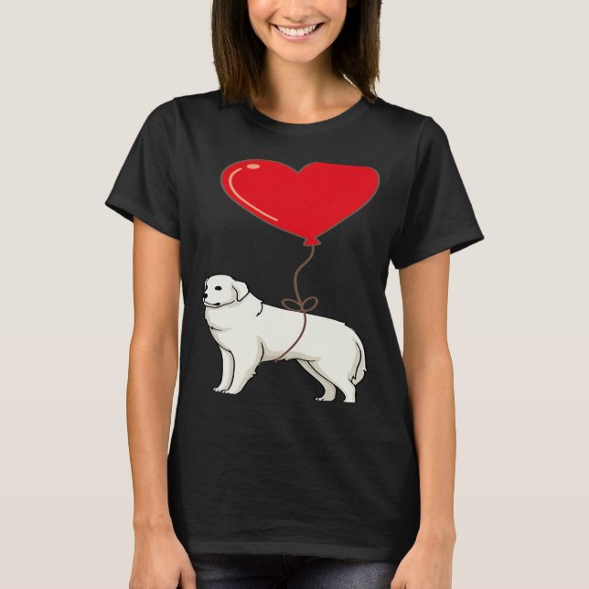 Great Pyrenees With Heart Balloon Valentines Day L T-Shirt (Front)