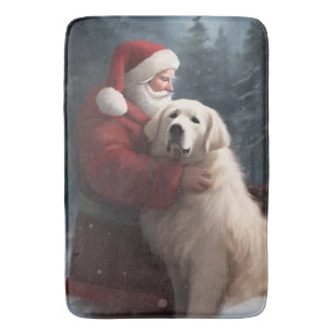 Great Pyrenees With Santa Claus Festive Christmas Bath Mat