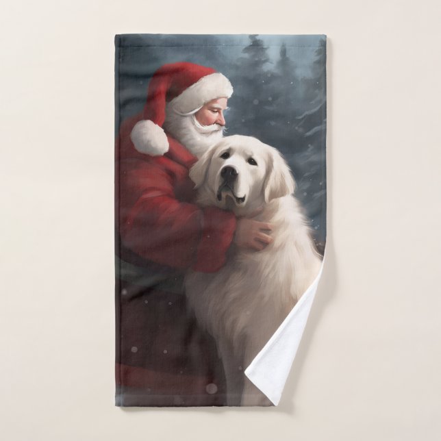 Great Pyrenees With Santa Claus Festive Christmas Bath Towel Set (Hand Towel)