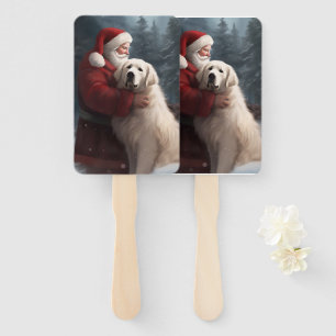 Great Pyrenees With Santa Claus Festive Christmas Hand Fan