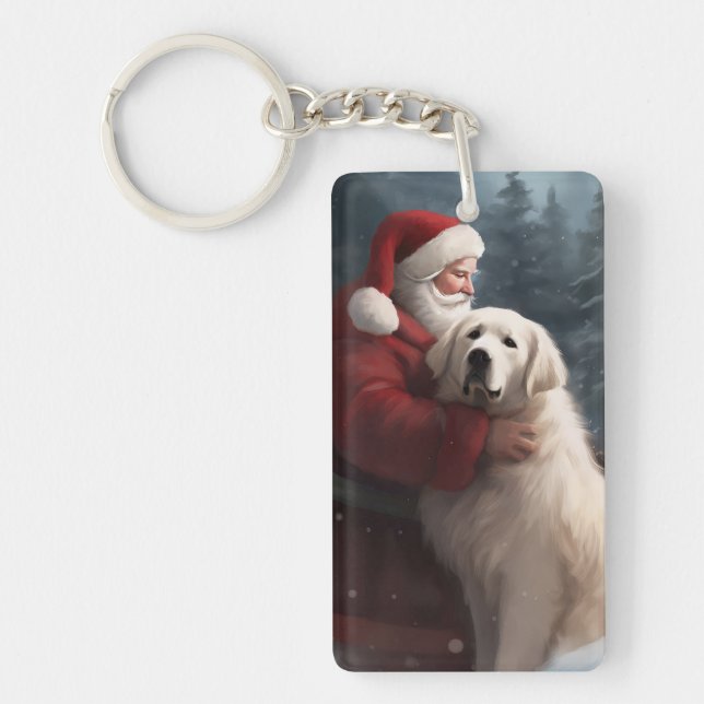 Great Pyrenees With Santa Claus Festive Christmas Key Ring (Front)