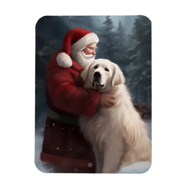 Great Pyrenees With Santa Claus Festive Christmas Magnet (Vertical)