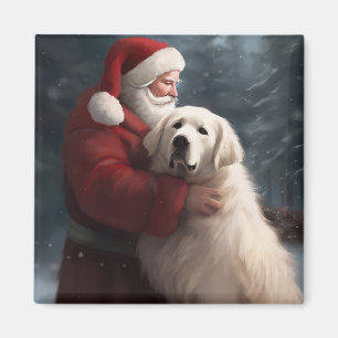 Great Pyrenees With Santa Claus Festive Christmas Magnet