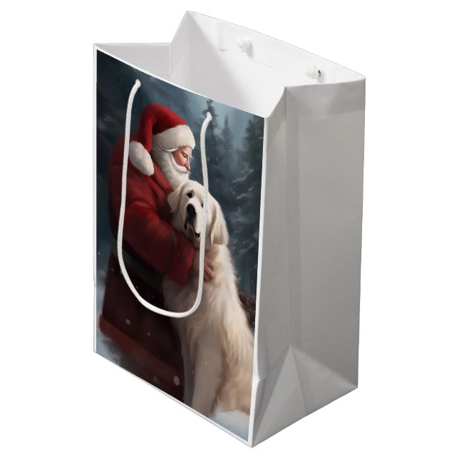 Great Pyrenees With Santa Claus Festive Christmas Medium Gift Bag (Front Angled)