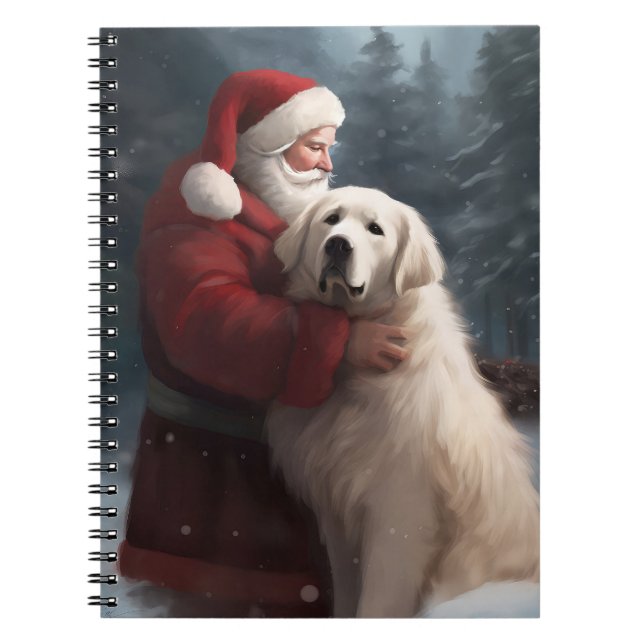 Great Pyrenees With Santa Claus Festive Christmas Notebook (Front)