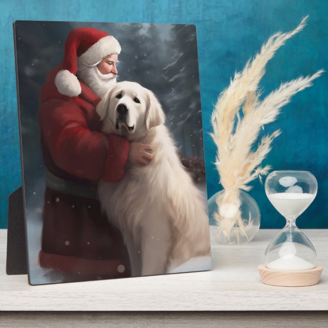 Great Pyrenees With Santa Claus Festive Christmas Plaque (Side)