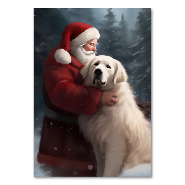 Great Pyrenees With Santa Claus Festive Christmas Table Number (Front)