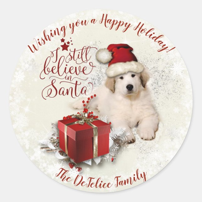 Great Pyrenees Xmas Puppy Classic Round Sticker (Front)