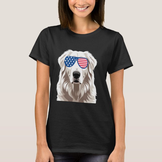 Great Pyrennes Dog American Flag Patriotic 4th Jul T-Shirt (Front)