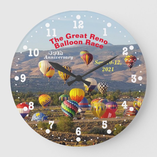 Great Reno Balloon Race Rising Balloons 40th Year Large Clock (Front)