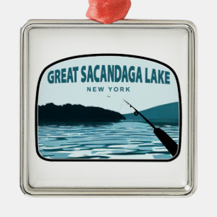 Great Sacandaga Lake New York Fishing Rod Metal Ornament