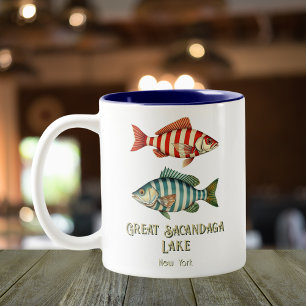 Great Sacandaga Lake New York nautical fish   Two-Tone Coffee Mug