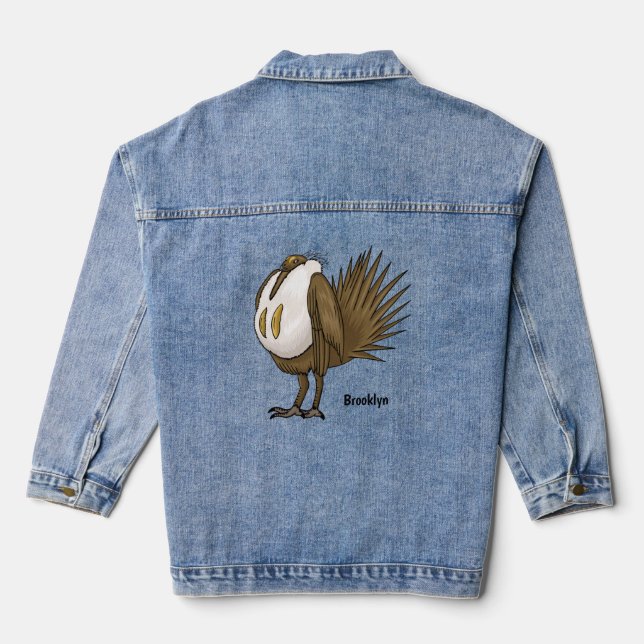 Great sage grouse bird cartoon illustration denim jacket (Back)