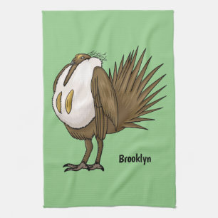 Great sage grouse bird cartoon illustration tea towel