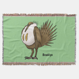 Great sage grouse bird cartoon illustration throw blanket