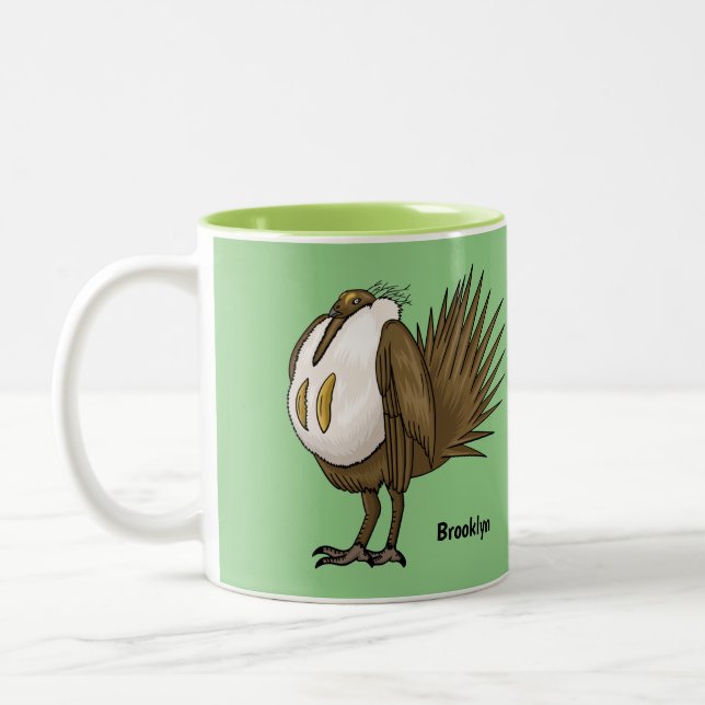 Great sage grouse bird cartoon illustration  Two-Tone coffee mug (Left)