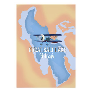 Great Salk Lake Utah map Travel poster. Photo Print
