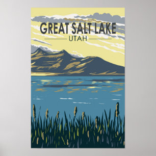 Great Salt Lake Utah Travel Art Vintage Poster