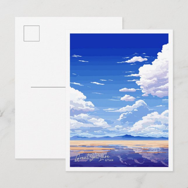 Great Salt Lake Utah Travel Vintage illustration Postcard (Front/Back)