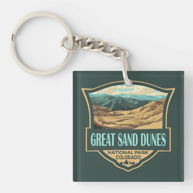 Great Sand Dunes National Park Illustration Retro Key Ring (Front)