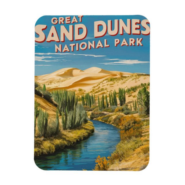 Great Sand Dunes National Park Retro Travel Art Magnet (Vertical)