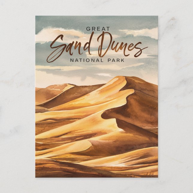 Great Sand Dunes National Park Watercolor Art Holiday Postcard (Front)