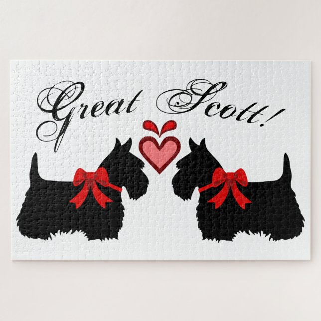"Great Scott !", Scottish Terrier dog/red heart Jigsaw Puzzle (Horizontal)