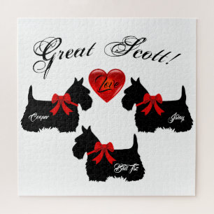 "Great Scott !",Scottish Terrier/red love heart Jigsaw Puzzle